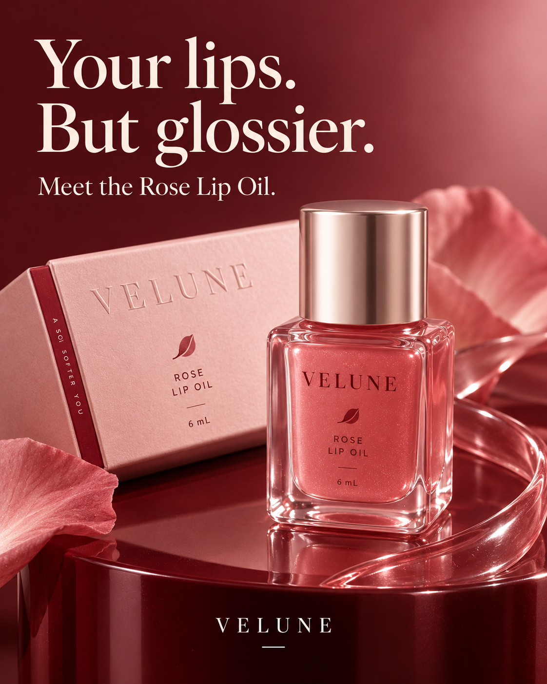 VELUNE Rose lip oil concept ad
