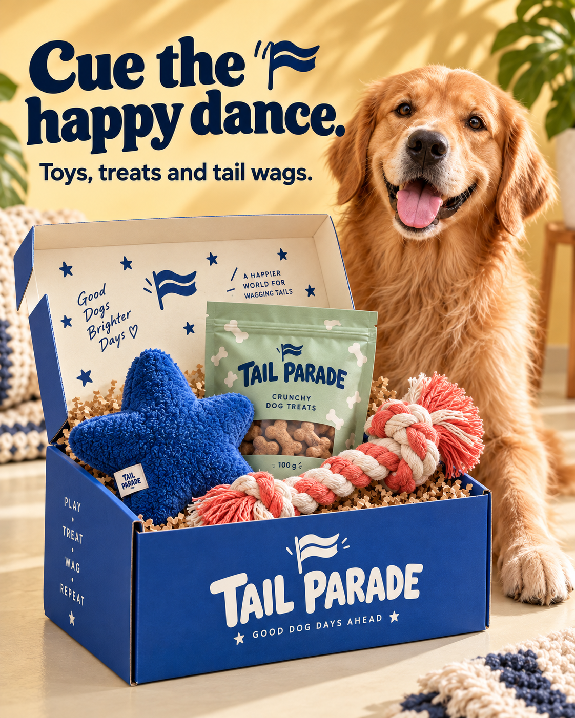 TAIL PARADE Dog toys and treats concept ad